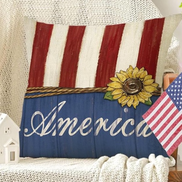 4th Of July Sunflower Patriotic Decorative Throw Pillow Covers 18 X 18 Set Of 4, - Picture 6 of 7